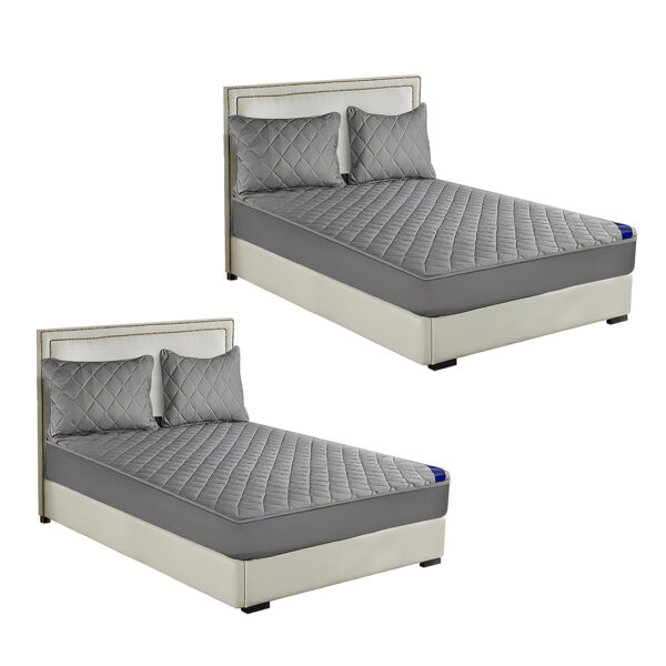 SOGA 2X Grey 183cm Wide Cross-Hatch Mattress Cover Thick Quilted Stretchable Bed Spread Sheet Protector with Pillow Covers, Home & Living>Bedroom>Bedding>Mattress Protectors, Underlays & Toppers, , , , ,  - NZ DEPOT 1