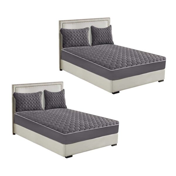 SOGA 2X Grey 183cm Wide Mattress Cover Thick Quilted Fleece Stretchable Clover Design Bed Spread Sheet Protector with Pillow Covers, Home & Living>Bedroom>Bedding>Mattress Protectors, Underlays & Toppers, , , , ,  - NZ DEPOT 1