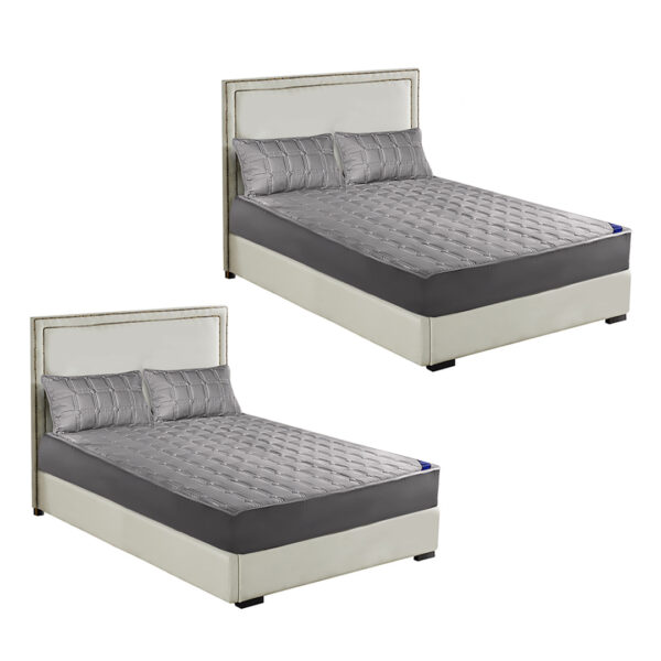SOGA 2X  Grey 183cm Wide Mattress Cover Thick Quilted Stretchable Bed Spread Sheet Protector with Pillow Covers, Home & Living>Bedroom>Bedding>Mattress Protectors, Underlays & Toppers, , , , ,  - NZ DEPOT 1