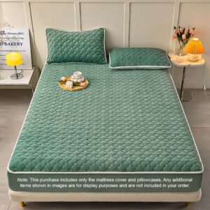 SOGA Green 153cm Wide Mattress Cover Thick Quilted Fleece Stretchable Clover Design Bed Spread Sheet Protector with Pillow Covers, Home & Living, Bedroom, Bedding, Mattress Protectors, Underlays & Toppers, ,  - NZ DEPOT 2