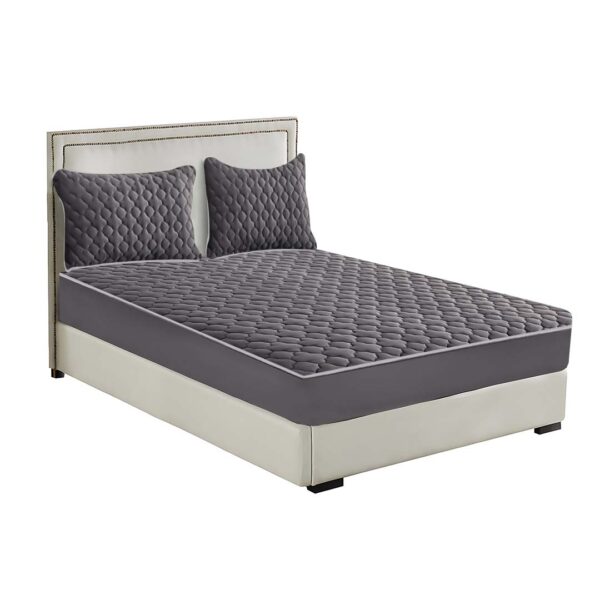 SOGA Grey 153cm Wide Mattress Cover Thick Quilted Fleece Stretchable Clover Design Bed Spread Sheet Protector with Pillow Covers, Home & Living>Bedroom>Bedding>Mattress Protectors, Underlays & Toppers, , , , ,  - NZ DEPOT 1
