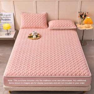 SOGA Pink 183cm Wide Mattress Cover Thick Quilted Fleece Stretchable Clover Design Bed Spread Sheet Protector with Pillow Covers, Home & Living, Bedroom, Bedding, Mattress Protectors, Underlays & Toppers, ,  - NZ DEPOT 2