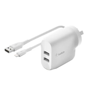 Belkin Dual USB A Wall Charger 24W with Lightning CablePower LightingPower Boards AdaptersUSB Wall Chargers Desktop Chargers NZDEPOT - NZ DEPOT