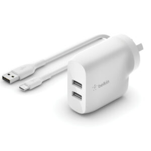 Belkin Dual USB-A Wall Charger 24W with USB-A to USB-C cable > Power & Lighting > Power Boards & Adapters > USB Wall Chargers & Desktop Chargers - NZ DEPOT