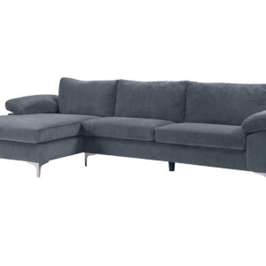 New Ronni Sectional Sofa with Left Chaise Velvet Dark Grey
