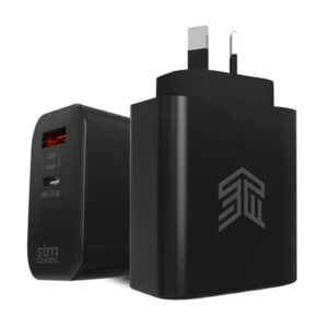 STM 65W GaN Dual Port USB C and USB A Power Adapter Black Will charge phones tablets and most laptopsPower LightingPower Boards AdaptersUSB Wall Chargers Desktop Chargers NZDEPOT - NZ DEPOT