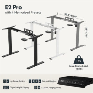 FlexiSpot E2 Pro White Electric Standing Desk Frame - Single Motor - Max Load 70kg - White - Speed 25mm/s - Height Range 710-1210mm > Printing Scanning & Office &