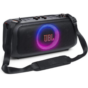 JBL PartyBox On-The-Go Essential 100W Wireless Portable Party Speaker - Includes 2x JBL Wireless Microphones - Bluetooth/USB/3.5mm AUX/guitar inputs IPX4 built-in sh