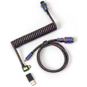 Keychron Premium Coiled Angled Aviator Cable - Rainbow Plated Black > PC Peripherals > Keyboards > Keyboard Accessories - NZ DEPOT