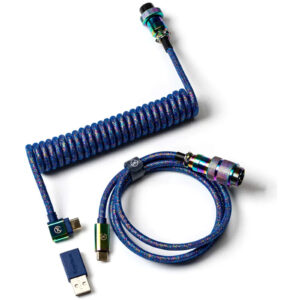 Keychron Premium Coiled Angled Aviator Cable - Rainbow Plated Blue > PC Peripherals > Keyboards > Keyboard Accessories - NZ DEPOT