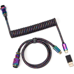 Keychron Premium Coiled Straight Aviator Cable - Rainbow Plated Black > PC Peripherals > Keyboards > Keyboard Accessories - NZ DEPOT