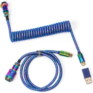 Keychron Premium Coiled Straight Aviator Cable - Rainbow Plated Blue > PC Peripherals > Keyboards > Keyboard Accessories - NZ DEPOT