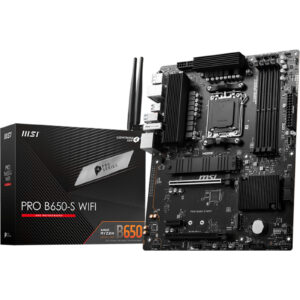 MSI PRO B650-S WIFI ATX Motherboard For AMD Ryzen 7000/8000 Series CPUs Socket AM5. B650 4XDDR5 Dimm 2XM.2 Back I/O: 8XUSB DP HDMI Lan Wifi AX BT HD Audio Internal I