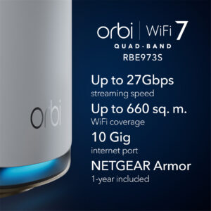 Netgear Orbi RBE973 BE27000 Quad-Band WiFi 7 Whole Home Mesh System - 3 Pack > Networking > Routers > HyperFibre Routers - NZ DEPOT