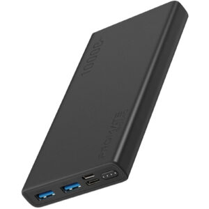 Promate BOLT-10.BLK 10000mAh Smart Charging Power Bank with Dual USB Output - USB-C & Micro-USB Inputs - Compatible with All Smart Phones & Tablets - Automatic Volta