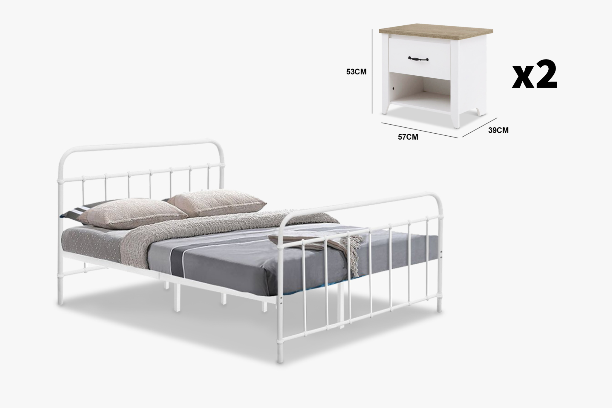 Darcy Bed Frame Queen + Adelle Nightstands x2 - Bed Frames