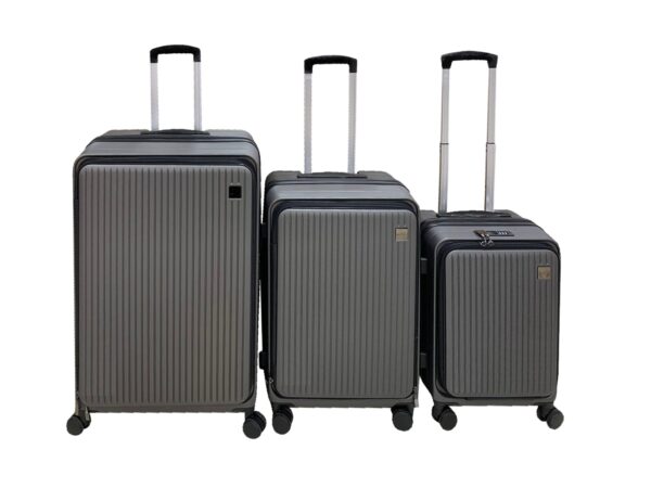 3-Piece Front Open Luggage Set - Grey