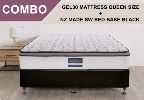 T Ds Nz Made Sw Queen Bed Base Black + Gel30 Mattress Queen Size Combo