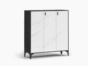 DS Lonna Steel Shoe Cabinet 3 Door White Marble PR65422 Shoe Rack NZ DEPOT