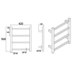Buy Heated Towel Rail Square 4 Bar 400x500mm - DN HTR 5042 B Online - Accessories - Heated Towel Rail - 2 - NZ Depot Delivery