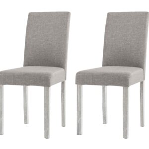 Linen Dining Chair x2 Grey+White