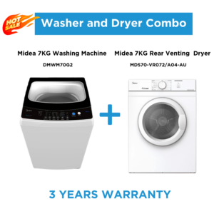 Midea 7kg White Laundry Combo  - 7KG Top Load Washing Machine + 7kg Vented Dryer - Combos - MFC80-JS1403B/C14E-AU(45)+MDG80-C05/B05E-AU(2) - NZ DEPOT