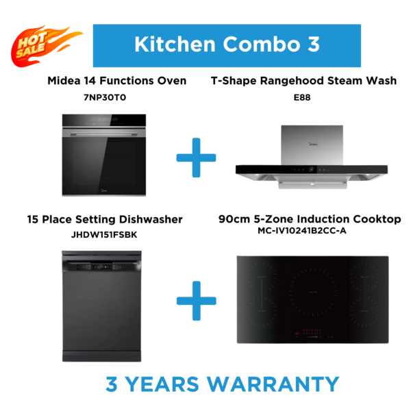 Midea Quality Life Kitchen Package | 14-Function Oven, Induction Cooktop, Dishwasher &Amp; Rangehood | Midea Kitchen Appliances Nz - Ovens - 7Np30T0+E88+Jhdw151Fsbk+Mc-Iv10241B2Cc-A - Nz Depot