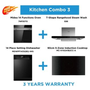 Midea Quality Life Kitchen Package | 14-Function Oven, Induction Cooktop, Dishwasher & Rangehood | Midea Kitchen Appliances NZ - Ovens - 7NP30T0+E88+MDWPF1433F(BS)-WG+MC-IV10241B2CC-A - NZ DEPOT