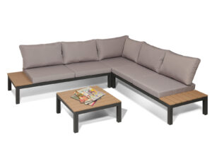 Nordik Corner Lounge Black and Teak PR9562 Outdoor Furniture NZ DEPOT