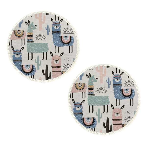 SOGA 2X 120cm Alpaca Cactus Pattern Rug Desert Animals Non-Slip Round Area Rugs for Living Room Dining Room, Home & Living, Home Decor, Rugs, Shaggy Rugs, ,  - NZ DEPOT 1