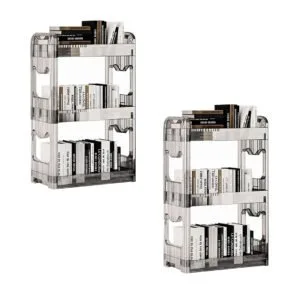 Buy SOGA 2X 38x24cm Clear 3 Tier Bookshelf & Cosmetic Storage Organizer Trolley Rack Online - Home & Living/Bedroom/Bedroom Storage Solutions - 1 - NZ Depot Free Shipping