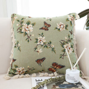 SOGA 2X 45cm Matcha Green French Vintage Butterfly Loves Flowers Tassel Throw pillow, Furniture, Living Room Furniture, Occasional Chairs, , ,  - NZ DEPOT 2