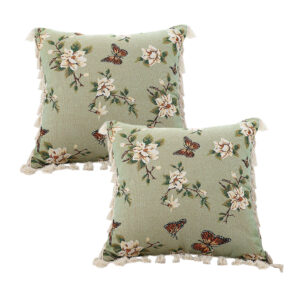 SOGA 2X 45cm Matcha Green French Vintage Butterfly Loves Flowers Tassel Throw pillow, Furniture, Living Room Furniture, Occasional Chairs, , ,  - NZ DEPOT 1