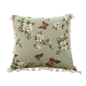 SOGA 45cm Matcha Green French Vintage Butterfly Loves Flowers Tassel Throw pillow, Furniture, Living Room Furniture, Occasional Chairs, , ,  - NZ DEPOT 1