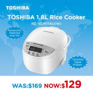 Toshiba 1.8L White Rice Cooker - Small Kitchen Appliances - RC-18DH1TAU(W)-s - NZ DEPOT