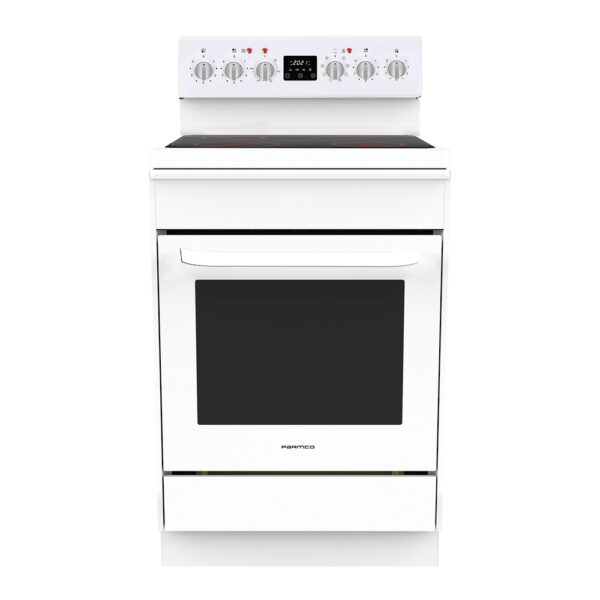 Parmco 600mm Freestanding Stove, Ceramic Cooktop, 8 Function Electric Oven, White - NZDEPOT