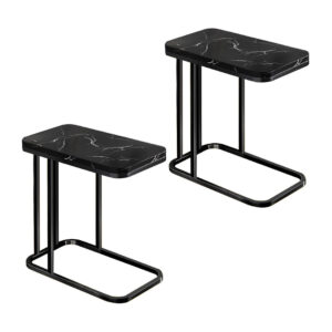 SOGA 2X 30x50cm Black Ceramic Sofa Side Square Mini Table w/ Black Metal Legs, Furniture, Living Room Furniture, Tables, , ,  - NZ DEPOT 1