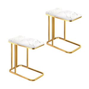 SOGA 2X 30x50cm White Ceramic Sofa Side Square Mini Table w/ Gold Metal Legs, Furniture, Living Room Furniture, Tables, , ,  - NZ DEPOT 1