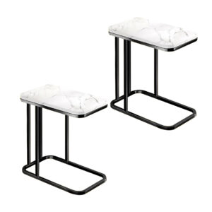 SOGA 2X 30x50x58cm White Ceramic Sofa Side Square Mini Table w/ Black Metal Legs, Furniture, Living Room Furniture, Tables, , ,  - NZ DEPOT 1