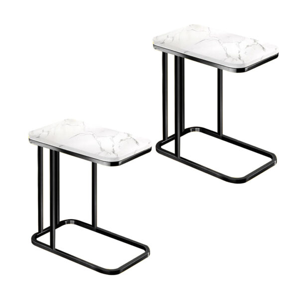 Soga 2X 30X50X58Cm White Ceramic Sofa Side Square Mini Table W/ Black Metal Legs, Furniture, Living Room Furniture, Tables, , ,  - Nz Depot 1