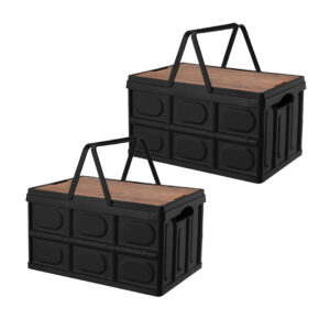 SOGA 2X 34.5 cm 18L Black Car & Camping Foldable Storage Box Crate Stackable Container with Handle, Furniture, Storage & Shelving, Home Storage, , ,  - NZ DEPOT 1