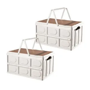 Buy SOGA 2X 52.5cm 55L White Car & Camping Foldable Storage Box Crate Stackable Container with Handle Online - Furniture/Storage & Shelving/Home Storage - 1 - NZ Depot Free Shipping