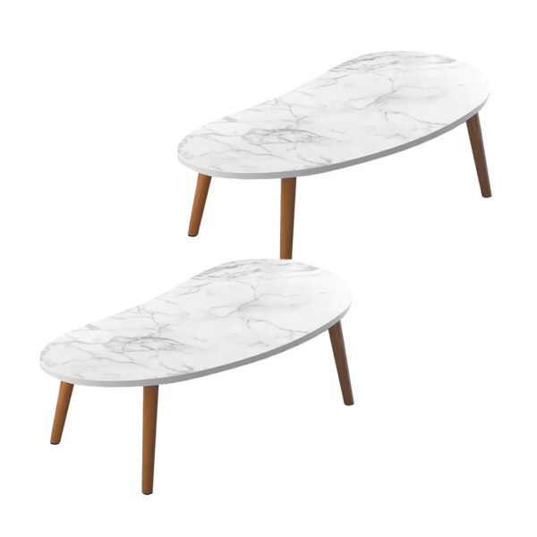 SOGA 2X 80x40cm White Stone Pattern Living Room Nordic Coffee Table Modern Style, Furniture, Living Room Furniture, Tables, , ,  - NZ DEPOT 1