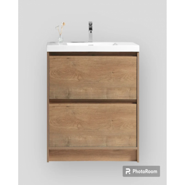 Vanity - Etham Series 600mm Grain Wood, Freestanding - Square Basin - NZ DEPOT