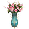 SOGA 51cm Blue Glass Tall Floor Vase with 12pcs Pink Artificial Fake Flower Set, Home & Living, Home Decor, Vases, , ,  - NZ DEPOT 1