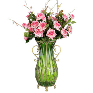 SOGA 51cm Green Glass Tall Floor Vase with 12pcs Pink Artificial Fake Flower Set, Home & Living, Home Decor, Vases, , ,  - NZ DEPOT 1