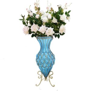 Soga 67Cm Blue Glass Tall Floor Vase And 12Pcs White Artificial Fake Flower Set Vase0053Bluewwhitef12 Nz Depot - Nz Depot