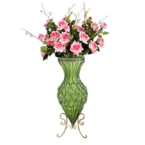 Soga 67Cm Green Glass Tall Floor Vase And 12Pcs Pink Artificial Fake Flower Set Vase0053Greenwpinkf12 Nz Depot - Nz Depot