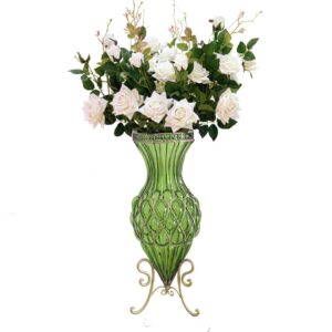 SOGA 67cm Green Glass Tall Floor Vase and 12pcs White Artificial Fake Flower Set, Home & Living, Home Decor, Vases, , ,  - NZ DEPOT 1