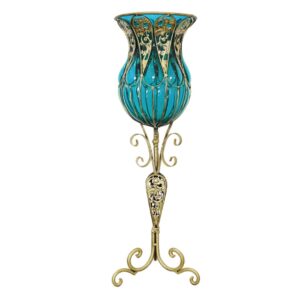 Soga 85Cm Blue Glass Floor Vase With Tall Metal Flower Stand Vaseyg3019Blue Nz Depot - Nz Depot